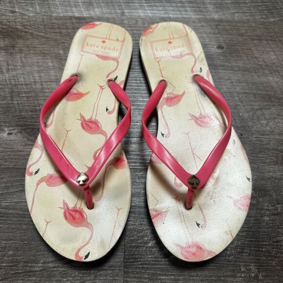 Kate Spade Flamingo Flip Flops Size 7-8 - Picture 1 of 6